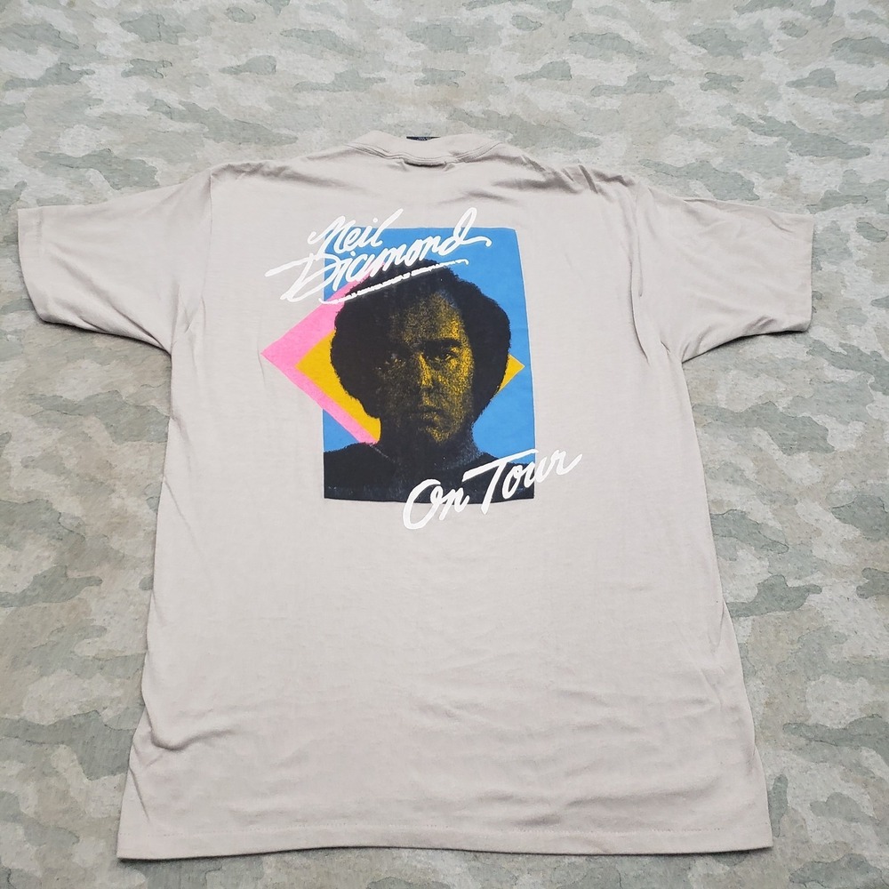 VTG Neil Diamond Shirt Mens XL Gray On Tour Single Stitch Sneakers Tag 80s